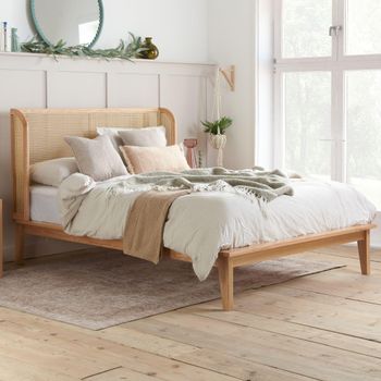 Astrid Oak Rattan Bed - Sizes Available