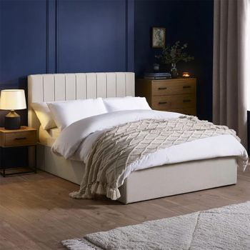 Aylen Oatmeal Linen Fabric Ottoman Storage Bed - Sizes Available