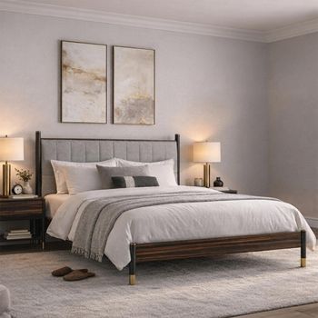 Bali Grey and Dark Ebony Fabric and Wood Bed - Sizes Available