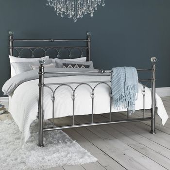 Krystal Antique Nickel Metal 4ft 6in Double Bedstead