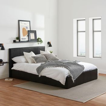 Berlin Black Leather Ottoman Storage Bed - Sizes Available