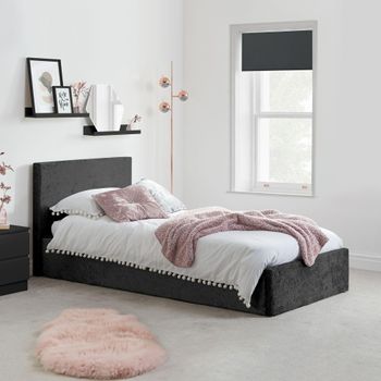 Berlin Black Velvet Fabric Ottoman Storage Bed - Sizes Available