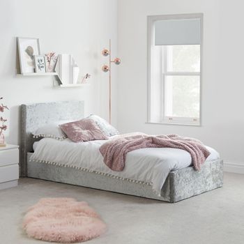 Berlin Steel Crushed Velvet Fabric Ottoman Storage Bed - Sizes Available