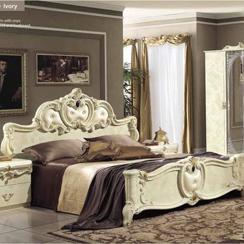 Barocco Italian Ivory Leather 6ft Queen Size Bed