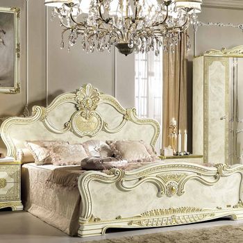 Leonardo Italian Ivory Gloss and Gold 5ft King Size Bed