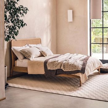 Casera Natural Rattan and American Oak Bed - Sizes Available
