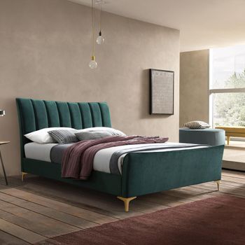 Clover Green Velvet Fabric Bed - Sizes Available