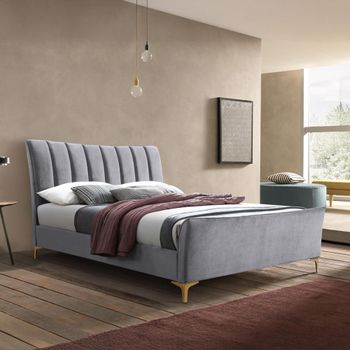 Clover Grey Velvet Fabric Bed - Sizes Available