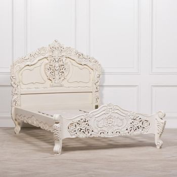 French Style Horatio White Mahogany Carved Bed - Sizes Available