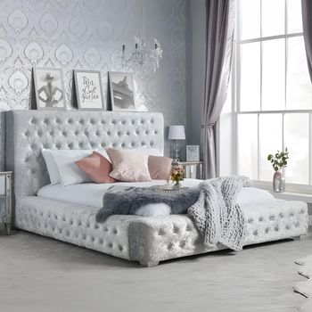 Grande Steel Crushed Velvet Fabric Bed - Sizes Available