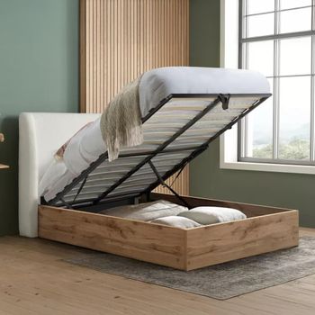 Halfden White and Natural Ottoman Storage Bed - Sizes Available