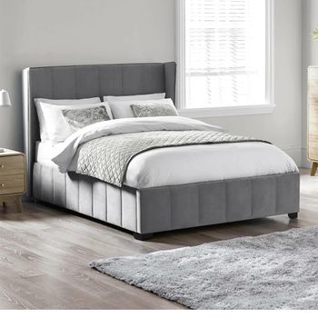 Katie Grey Velvet Fabric Bed - Sizes Available