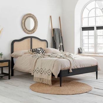 Leonie Black and Rattan Bed - Sizes Available