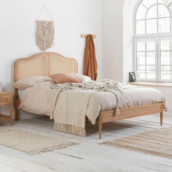 Leonie Oak and Rattan Bed - Sizes Available