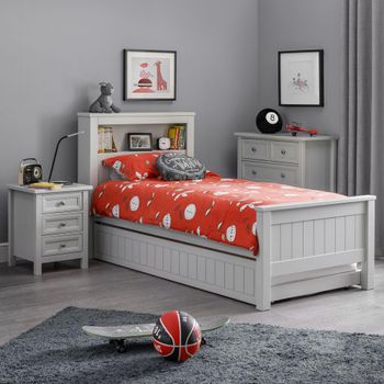 Maine Dove Grey Lacquer Wood 3ft Single Bed Bookcase