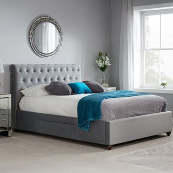 Marlow Grey Velvet Fabric 6ft Queen Size Bed