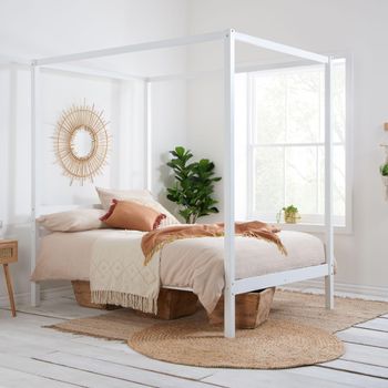 Mercia White Wood Four Poster Bed - Sizes Available