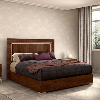 Modern Eva Walnut with Gold Trim Bed - Sizes Available