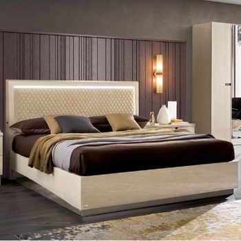 Ambra Italian Sand Birch 6ft Queen Size Upholstered Bed with Headboard
