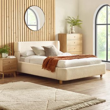 Oberon Cream Boucle Fabric Bed - Sizes Available