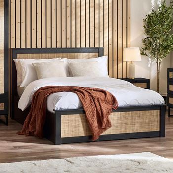 Padstow Black and Rattan Ottoman Bed - Sizes Available