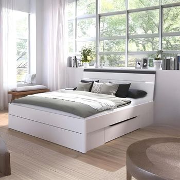 Corvo Alpine White and Metallic Dark Grey 6ft Queen Size Bed