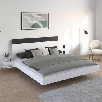 Monza Alpine White and Metallic Dark Grey 6ft Queen Size with 2 Hanging Bedside Tables Bed