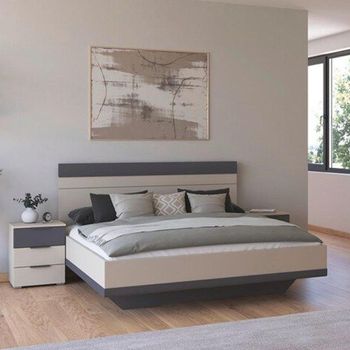 Sajo Champagne and Metallic Dark Grey 5ft King Size 2 Bedside Cabinets Bed