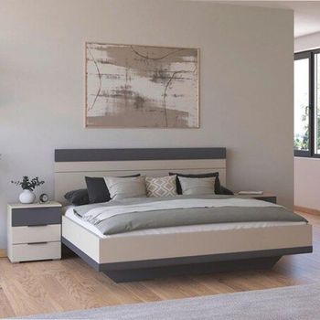 Sajo Champagne and Metallic Dark Grey 6ft Queen Size 2 Bedside Cabinets Bed