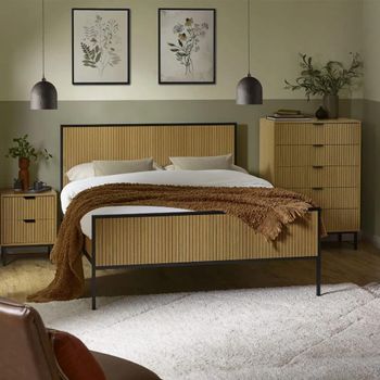 Sia Light Oak Ribbed Bed - Sizes Available