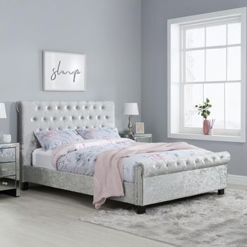 Sienna Steel Crushed Velvet Fabric 5ft King Size Bed