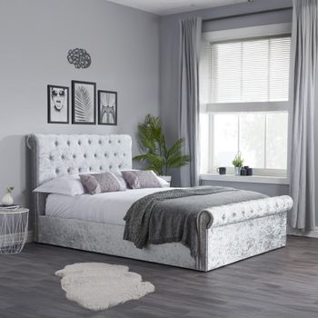 Sienna Side Steel Crushed Velvet Fabric Ottoman Storage Bed - Sizes Available