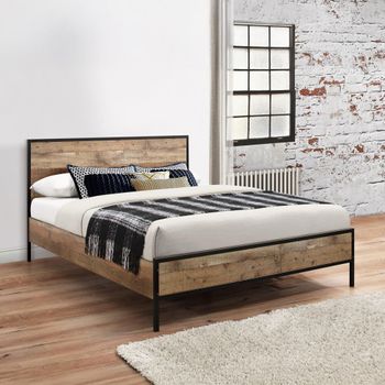 Urban Rustic Wood Industrial Style Bed - Sizes Available