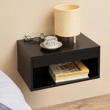 Cholet Black Painted 1 Drawer Wall Mounted Floating Bedside Table