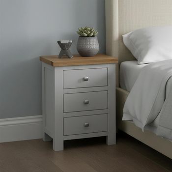 Lundy Grey Painted 3 Drawer Bedside Cabinet