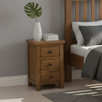 Original Rustic Oak 3 Drawer Compact Bedside Cabinet