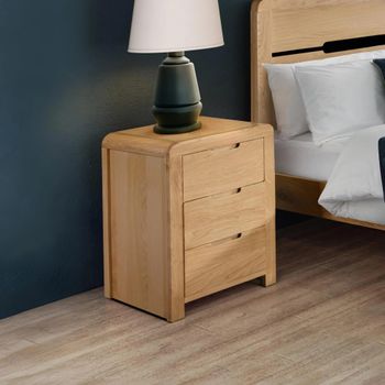 Curve Oak 3 Drawer Small Bedside Cabinet