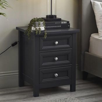 Maine Black 3 Drawer Bedside Cabinet