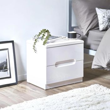 Manhattan White Gloss 2 Drawer Bedside Cabinet