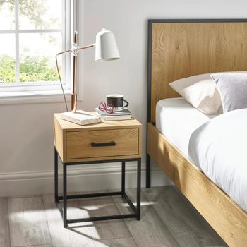 Harlow Light Oak Effect 1 Drawer Square Bedside Table
