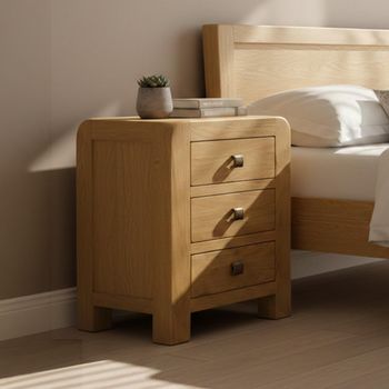 Curve Oak 3 Drawer Bedside Cabinet