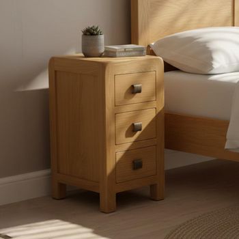 Curve Oak 3 Drawer Compact Bedside Cabinet
