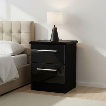 Knightsbridge Black Gloss 2 Drawer Bedside Cabinet