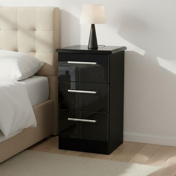 Knightsbridge Black Gloss 3 Drawer Bedside Cabinet
