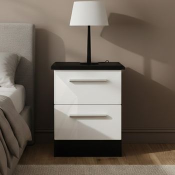 Knightsbridge White Gloss and Black 2 Drawer Bedside Cabinet