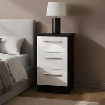 Knightsbridge White Gloss and Black 3 Drawer Bedside Cabinet
