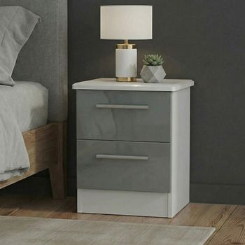Knightsbridge Grey Gloss and White 2 Drawer Bedside Cabinet