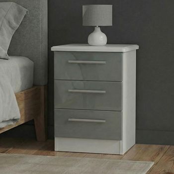 Knightsbridge Grey Gloss and White 3 Drawer Bedside Cabinet