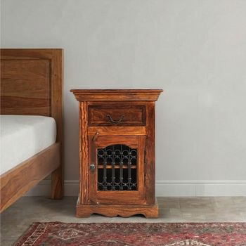 Indian Sheesham RHF Door 1 Drawer Bedside Cabinet