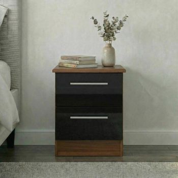 Knightsbridge Black Gloss and Walnut 2 Drawer Bedside Cabinet